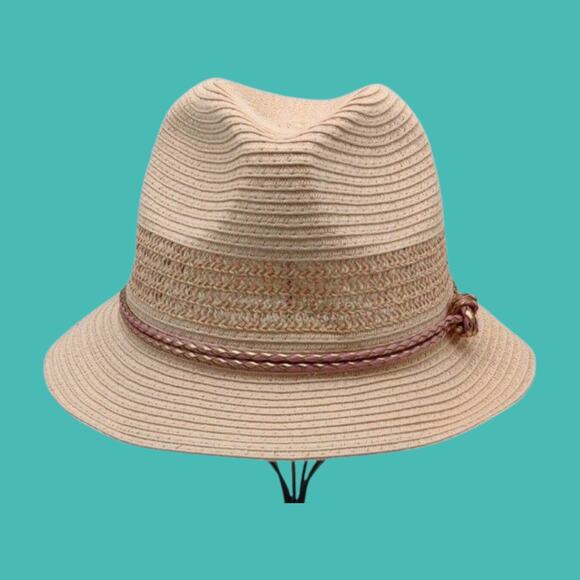 Peach Fedora Ladies Versatile Hat by Rampage Hat Pink & Gold Accent Braided Rope - Picture 9 of 11